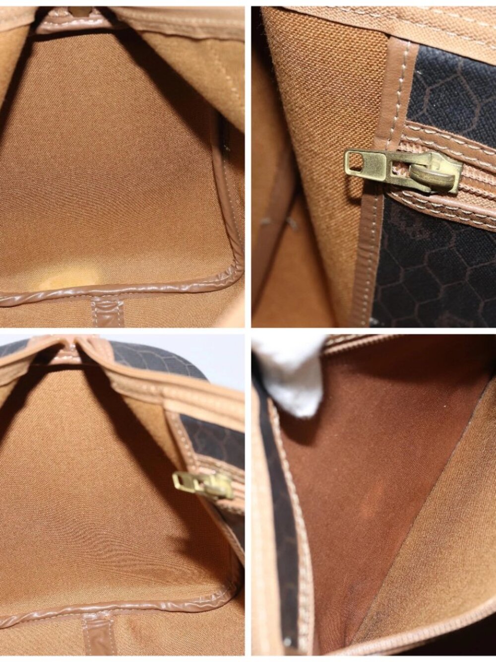 Christian Dior Honeycomb Canvas Hand Bag PVC Black Gold Auth 166851 - Picture 15 of 16